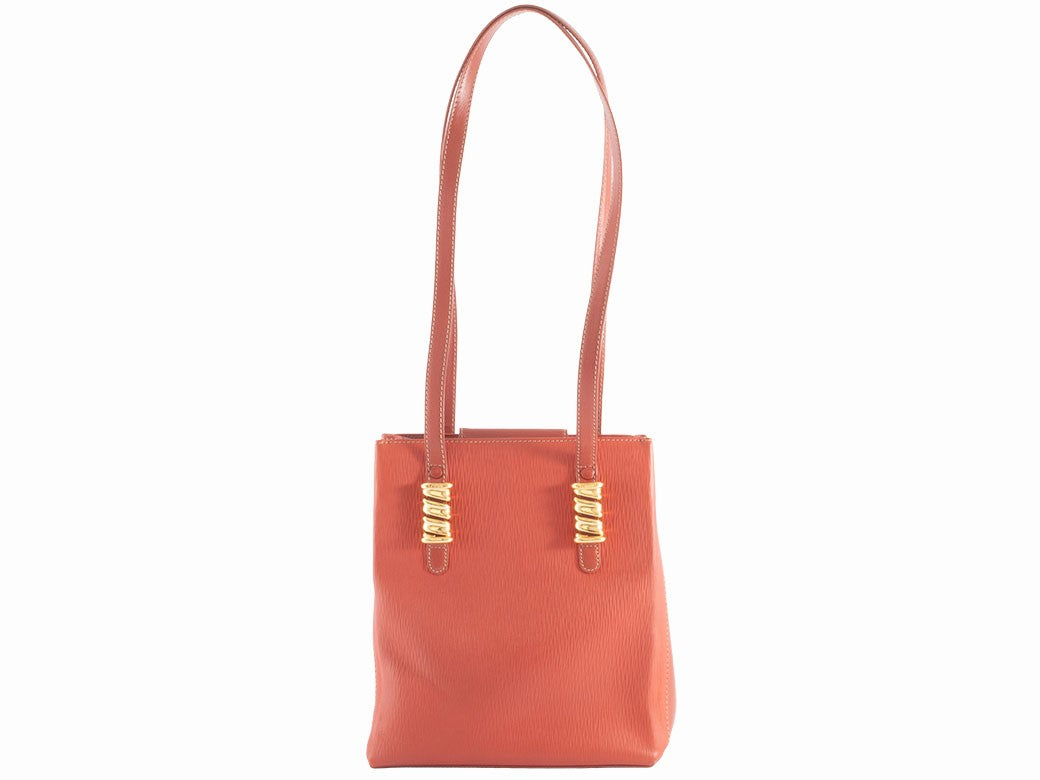 LOEWE Velazquez Shoulder Tote Bag Orange Leather Twisted Hardware Preowned2