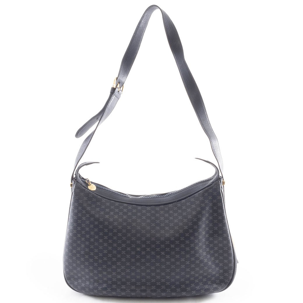 CELINE Macadam Blazon Navy PVC Leather Shoulder Bag Hobo Vintage Preowned Auth0