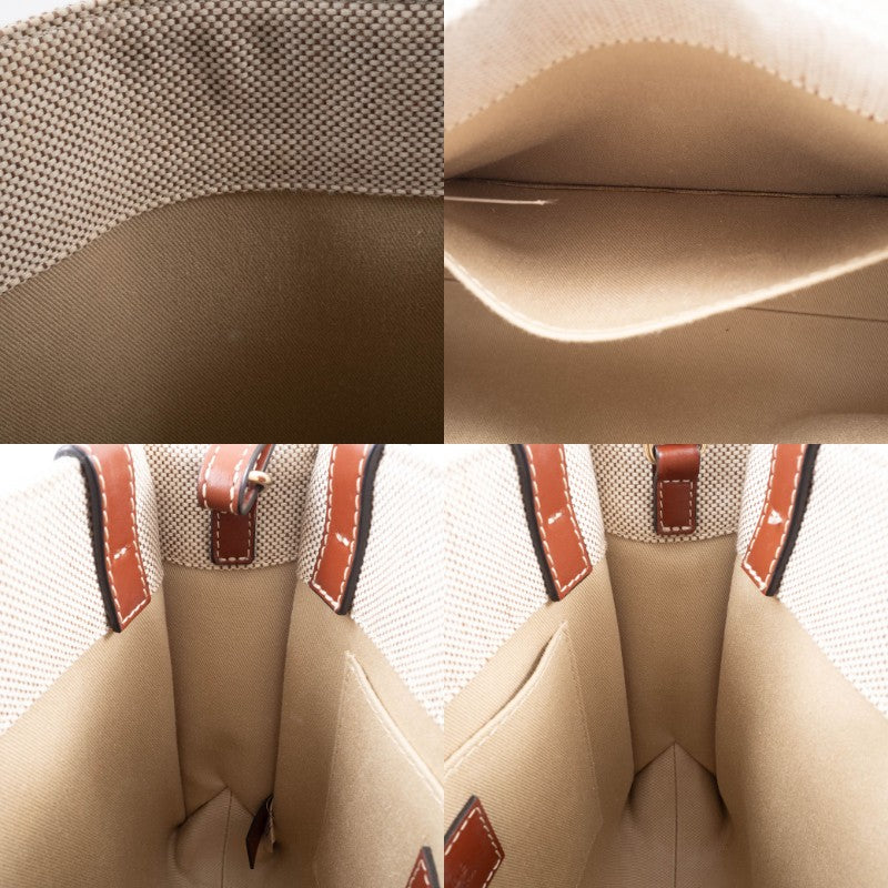 Chloe Woody Small Convertible Handbag Crossbody Bag Linen Brown White Preowned17