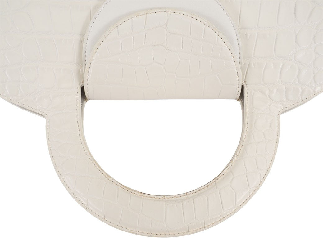 BOTTEGA VENETA Doll Handbag Crocodile Embossed Leather White Preowned Auth4