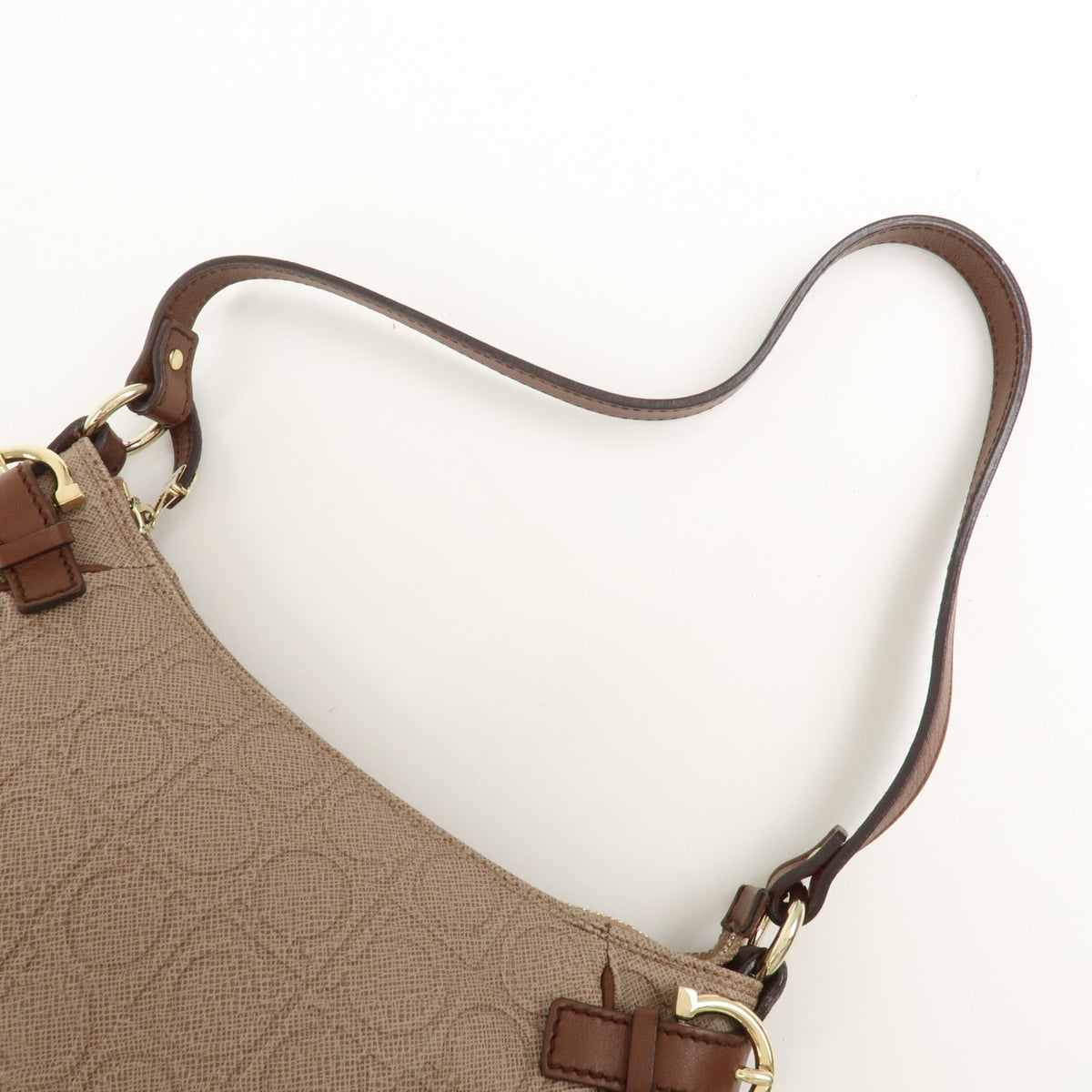 Ferragamo Gancini PVC Leather Shoulder Bag Brown Convertible Bag Preowned Auth6