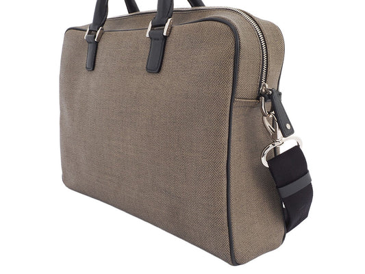 Auth BULGARI Business Bag Weekend Briefcase Brown Black Coated Canvas Leather1