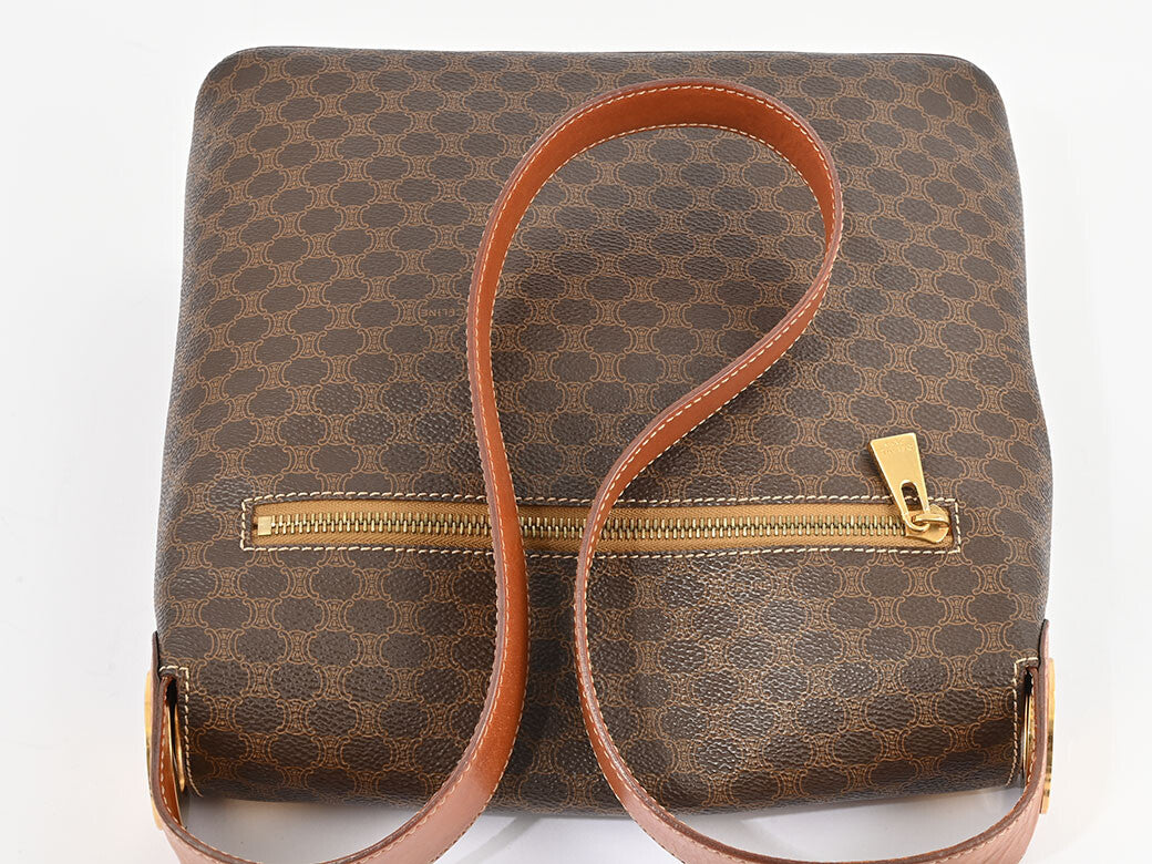Auth Celine Macadam OneShoulder Bag Brown PVC Leather Flap Vintage Reuse Used4