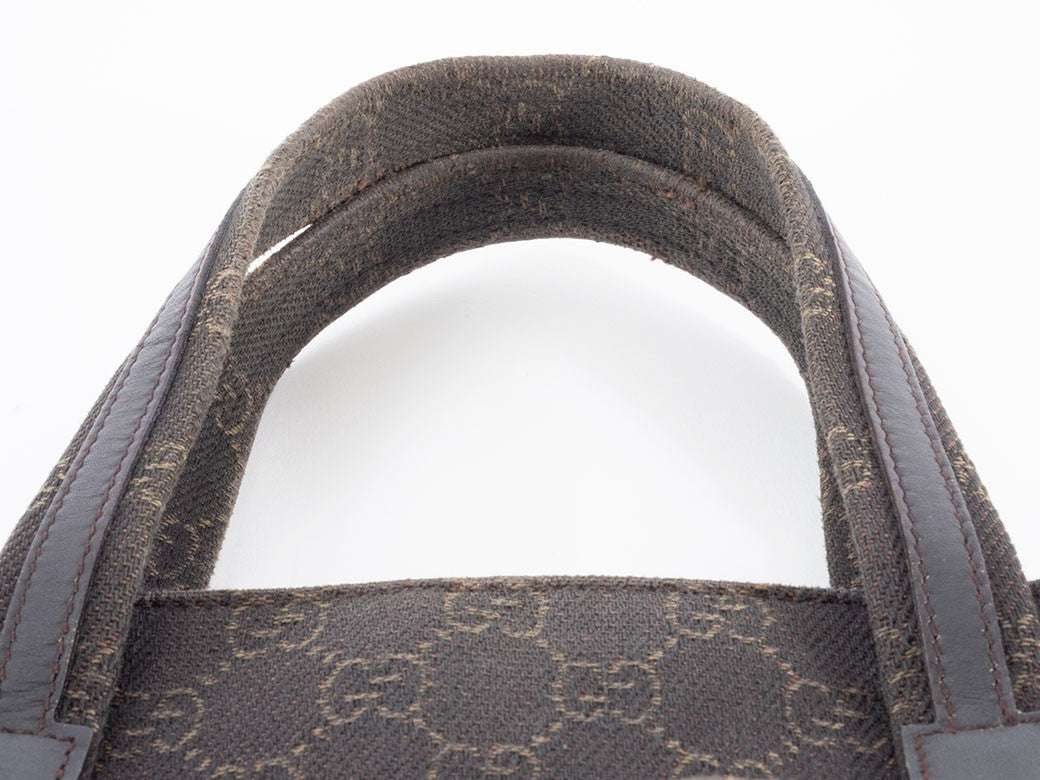 GUCCI GG Canvas Leather Tote Handbag Small Brown 105650 Womens Preowned Auth10