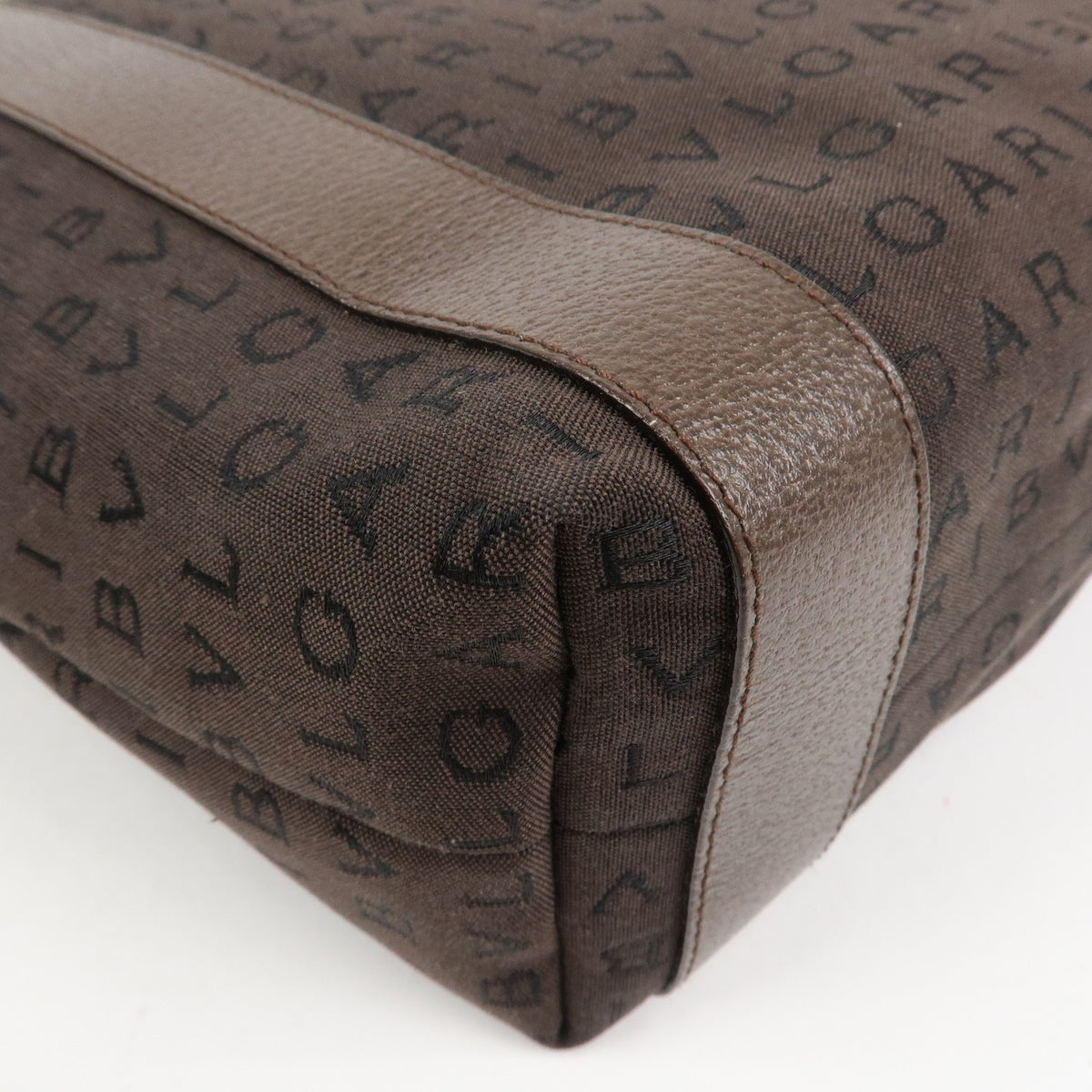 BVLGARI Logo Mania Canvas Leather Shoulder Bag Tote Bag Brown Authentic Used F/S8