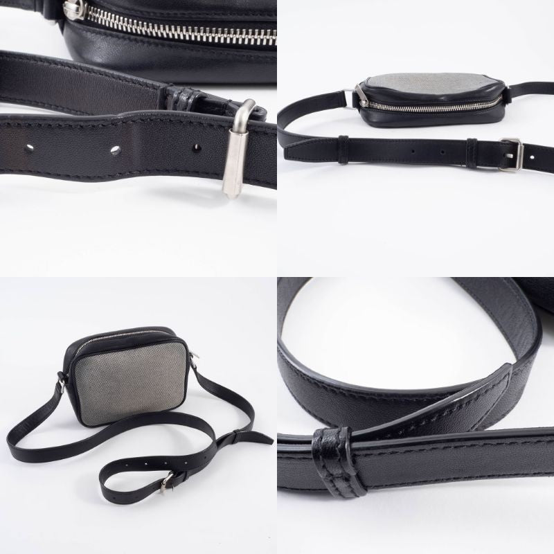 SAINT LAURENT Camp Camera Bag Canvas Leather Black Crossbody 647179 Preowned20