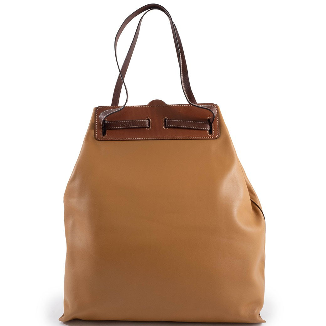 LOEWE Lazo Tote Bag Camel Brown Leather Large A4 Shoulder Bag Preowned Auth1