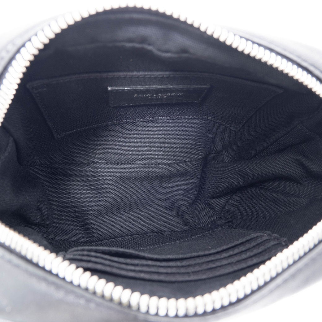 SAINT LAURENT Camp Camera Bag Canvas Leather Black Crossbody 647179 Preowned12