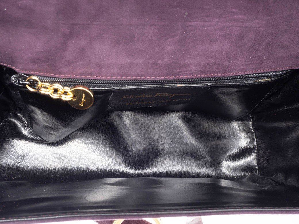Salvatore Ferragamo Gancini Logo Crossbody Shoulder Bag Suede Purple Preowned8