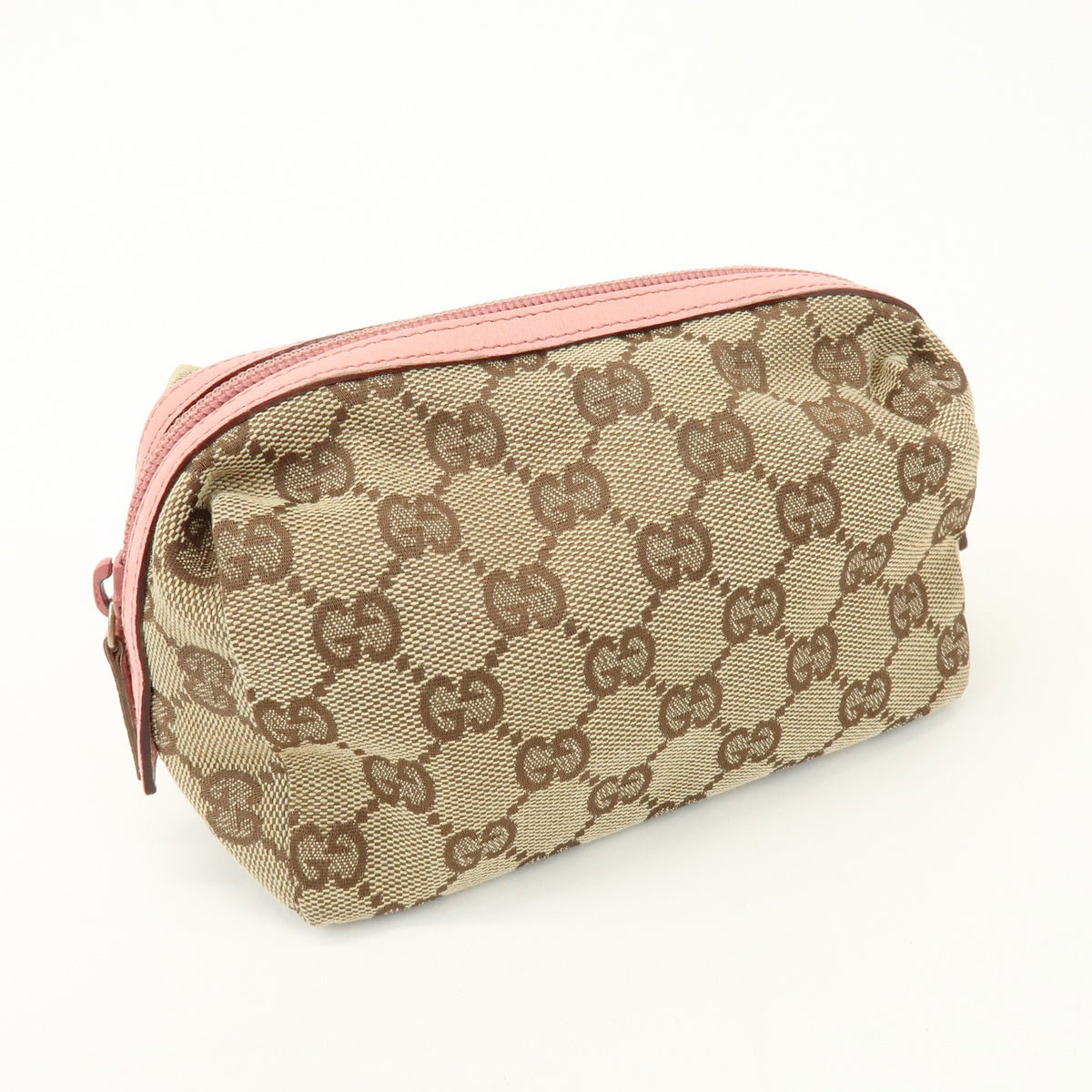 GUCCI GG Monogram Canvas Leather Cosmetic Pouch Beige Pink 29595 Preowned Auth3