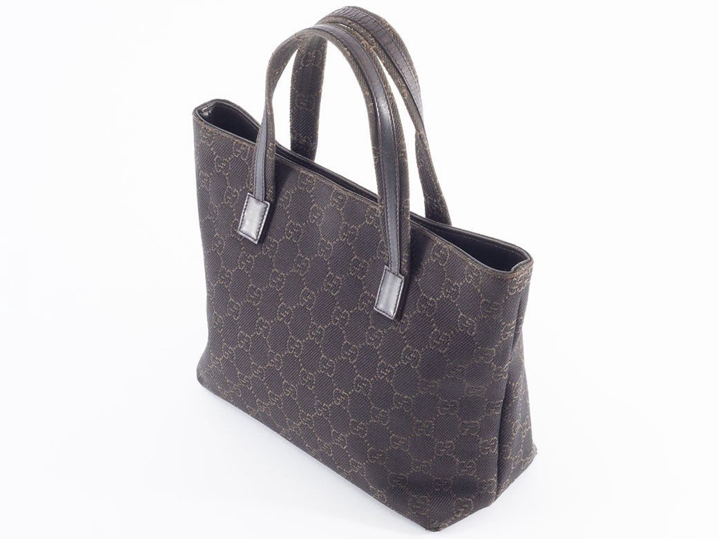 GUCCI GG Canvas Leather Tote Handbag Small Brown 105650 Womens Preowned Auth18