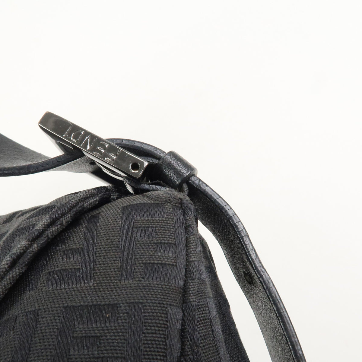 FENDI Mamma Baguette Zucca Zucchino Canvas Leather Black Shoulder Bag Preowned14