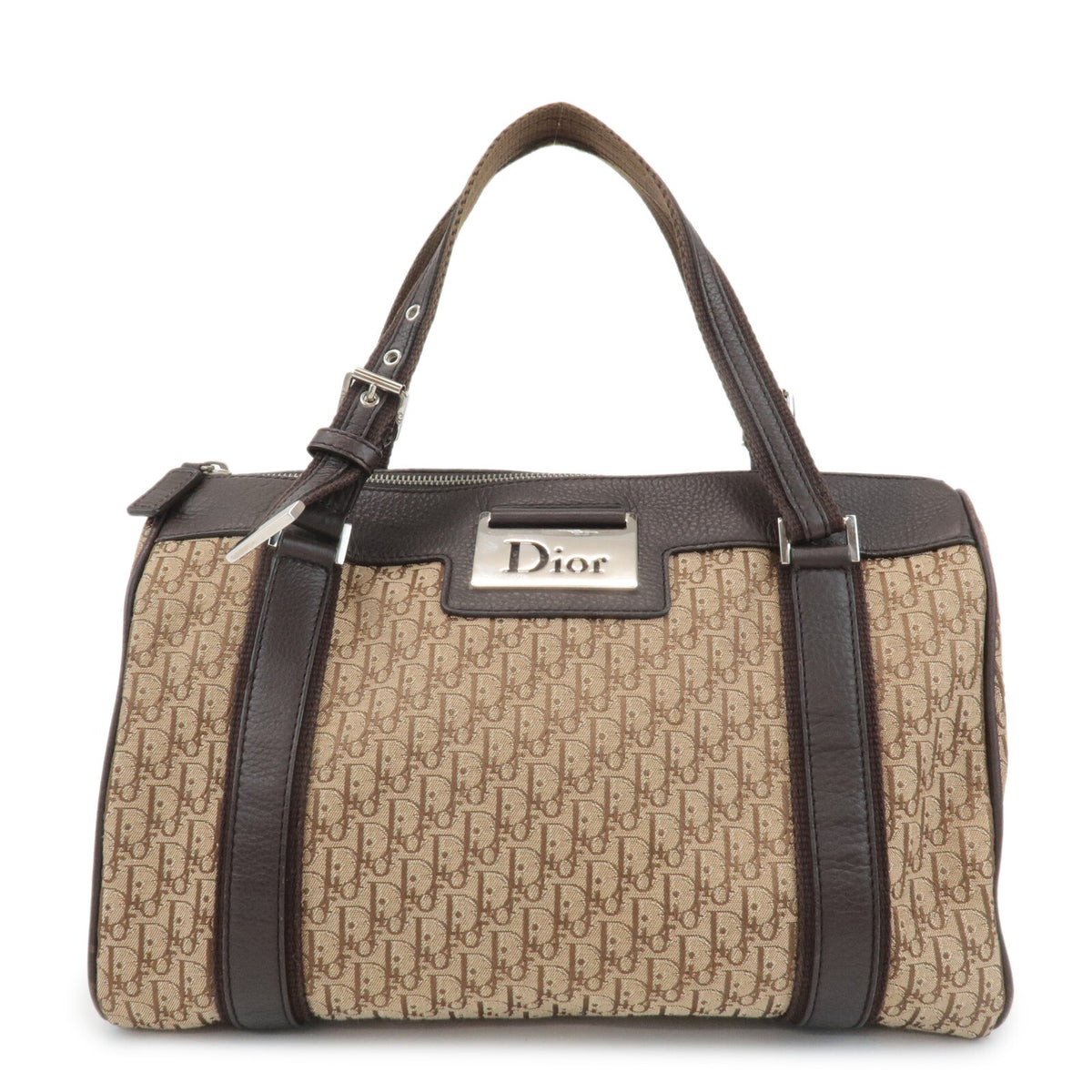 Christian Dior Trotter Street Chic Canvas Leather Boston Bag Beige Preowned0