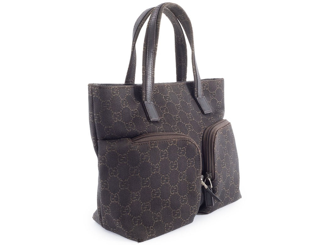 GUCCI GG Canvas Leather Tote Handbag Small Brown 105650 Womens Preowned Auth1