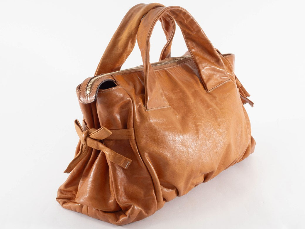 GUCCI Hysteria Floral Paint Brown Leather Handbag Flower Logo Preowned Auth7