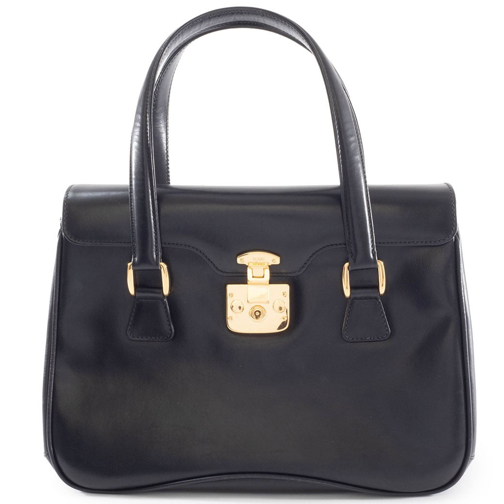 GUCCI Lady Lock Old Gucci Leather Handbag Bag Black Vintage Preowned Auth0