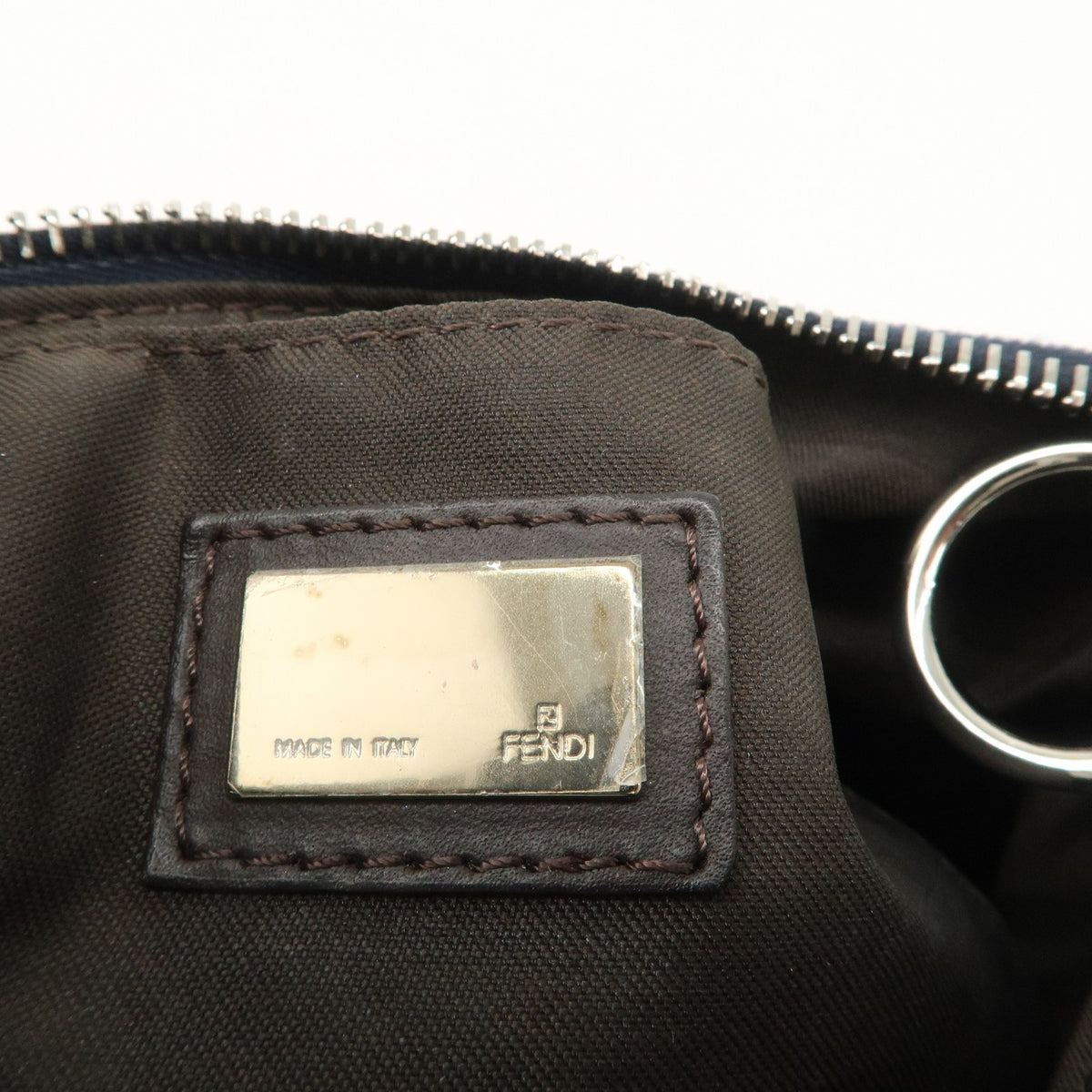 FENDI Zucchino Navy Blue Canvas Leather Hobo Shoulder Bag Slim Preowned Auth21