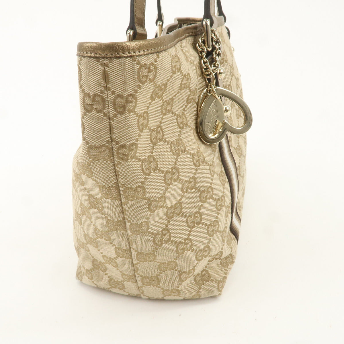 GUCCI GG Canvas Leather Beige Gold Women Shoulder Tote Bag 137396 Preowned Auth3