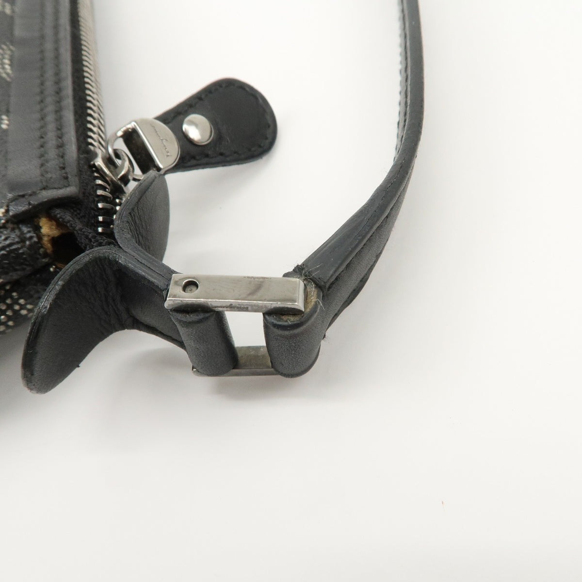 Ferragamo Gancini PVC Accessary Pouch Hand Bag Black Authentic Used F/S9