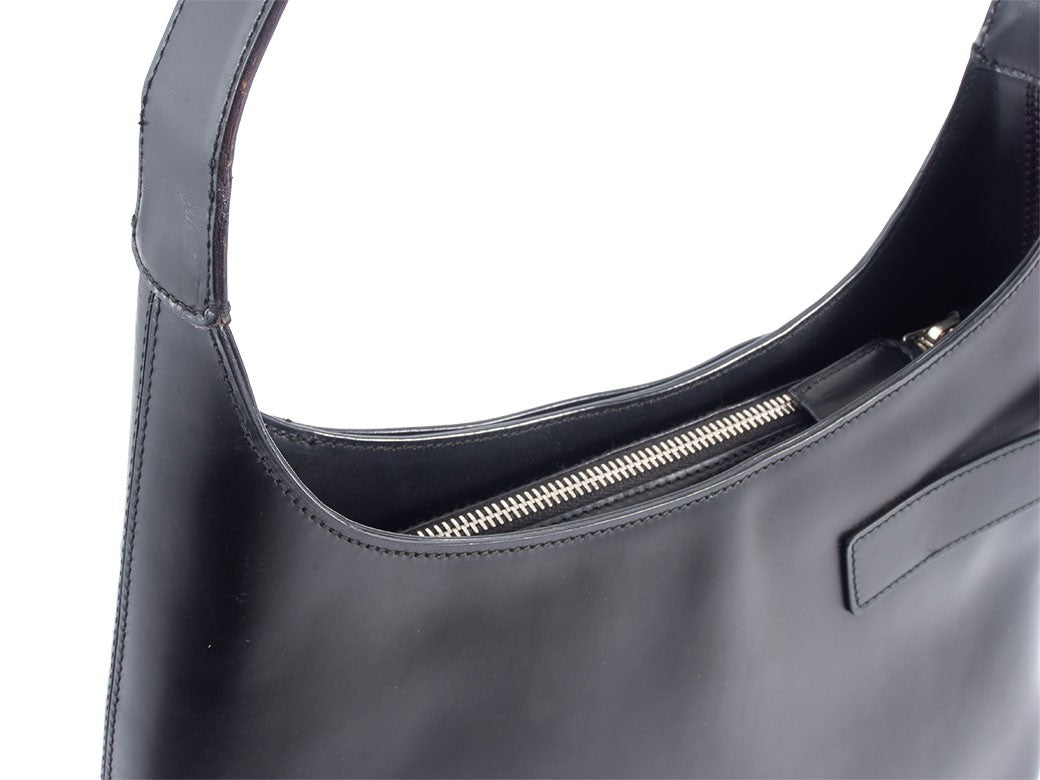 Ferragamo Gancini Hobo Shoulder Bag Black Leather AB21 0169 Preowned Auth8