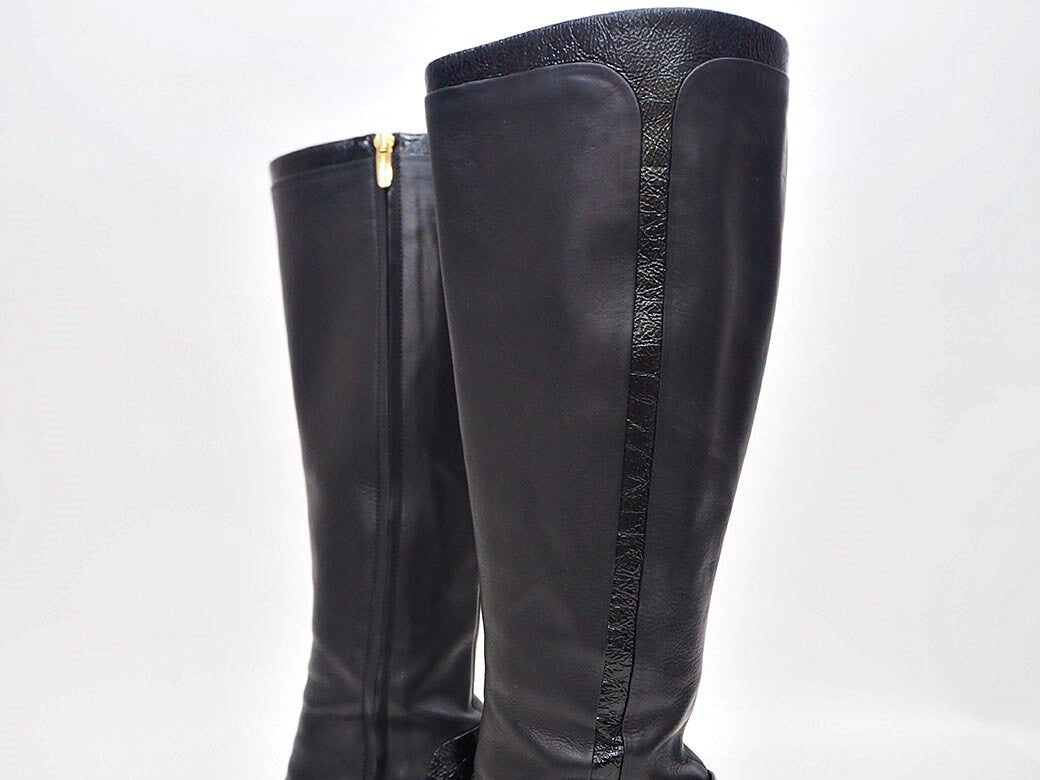 Sergio Rossi Black aU8262.002 Women's Leather Long Boots 38 Preowned Reuse Used7