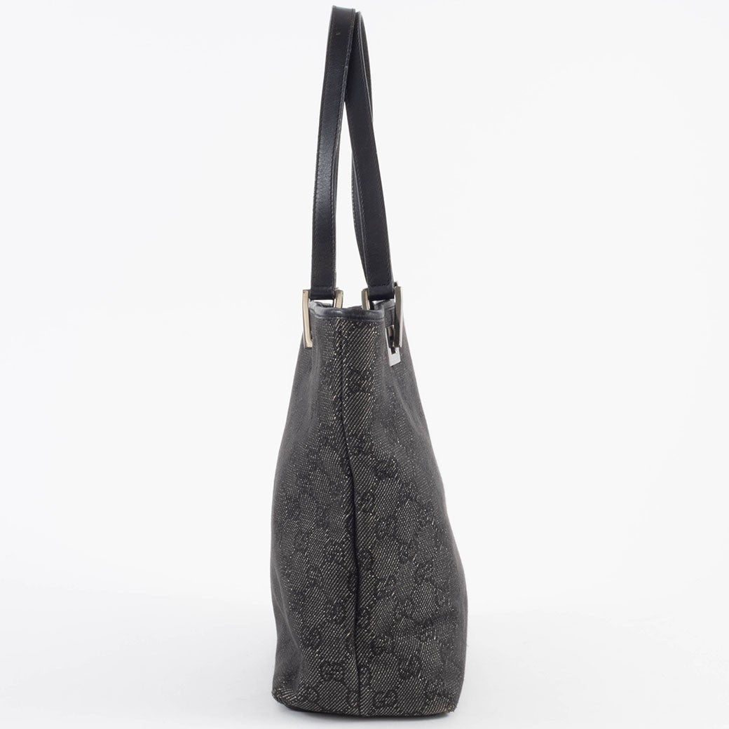 GUCCI GG Canvas Shoulder Tote Bag Underarm Gray Leather Handbag 31244 Preowned4