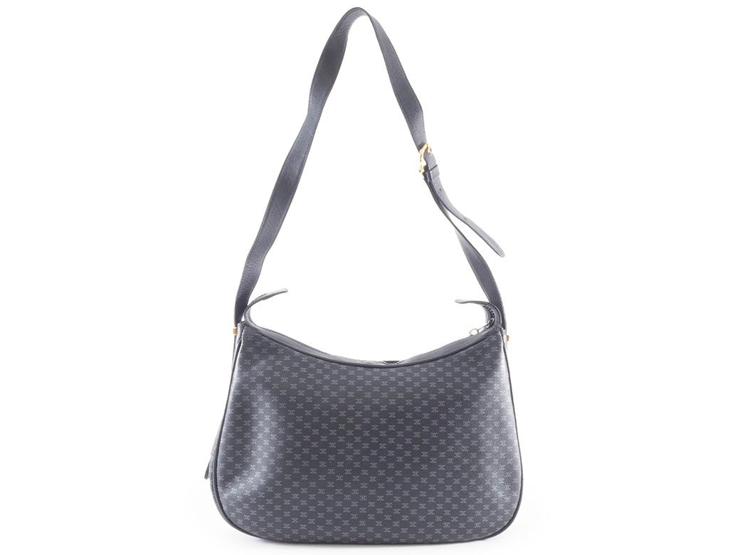 CELINE Macadam Blazon Navy PVC Leather Shoulder Bag Hobo Vintage Preowned Auth8