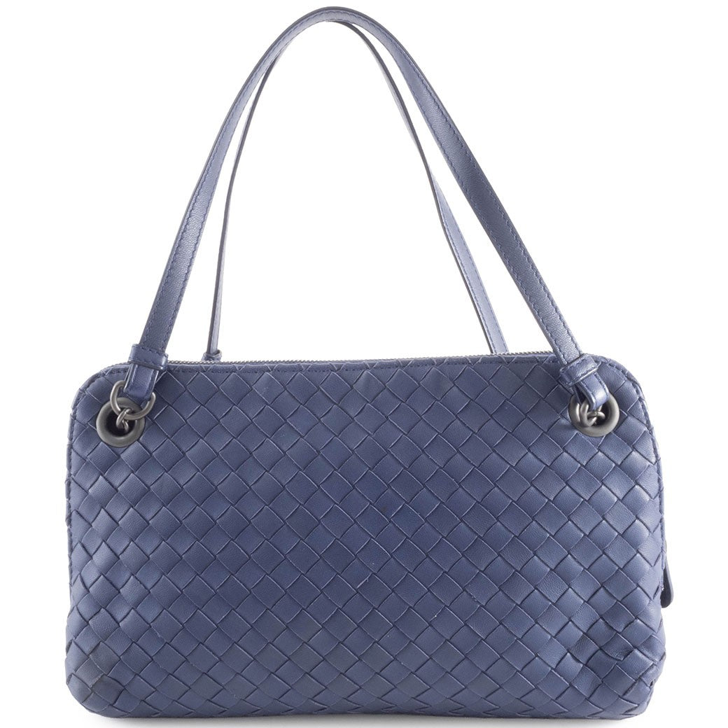 Bottega Veneta Intrecciato Navy Leather Women Shoulder Bag Handbag Preowned1