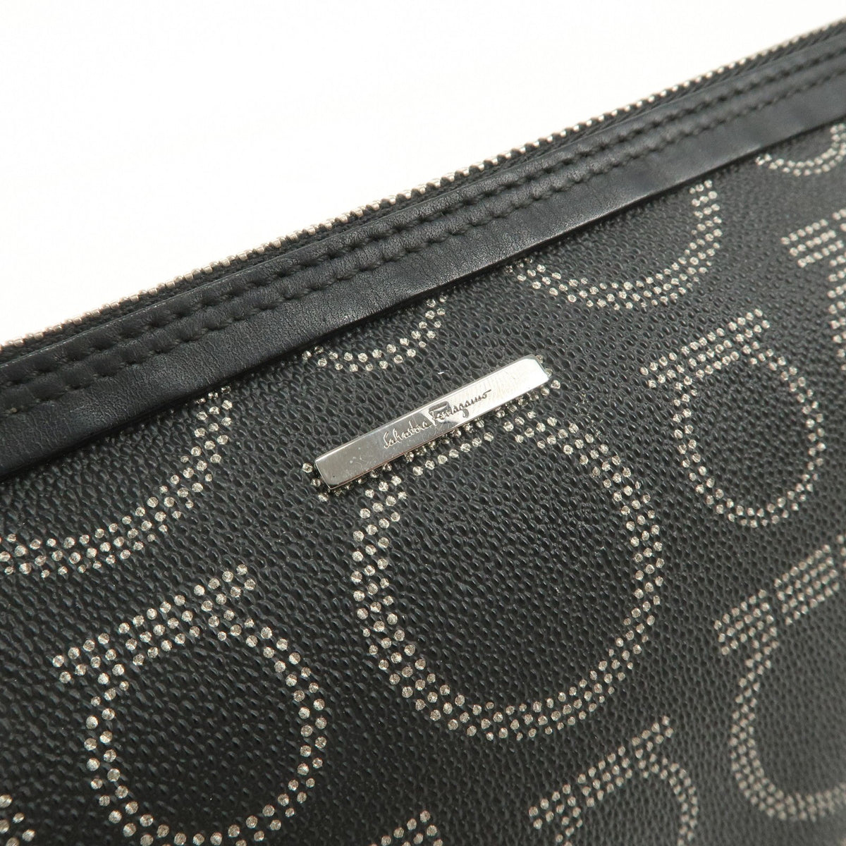 Ferragamo Gancini PVC Accessary Pouch Hand Bag Black Authentic Used F/S16