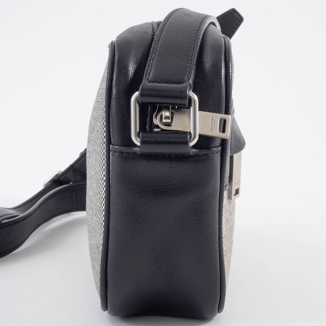 SAINT LAURENT Camp Camera Bag Canvas Leather Black Crossbody 647179 Preowned5