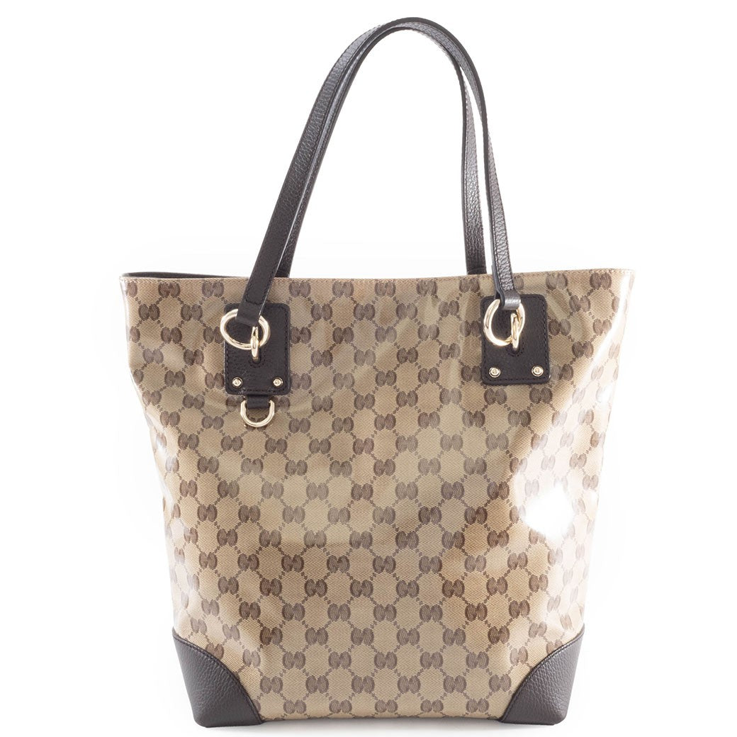 GUCCI GG Crystal Canvas Tote Bag Beige Leather A4 size 353706 Preowned Auth0