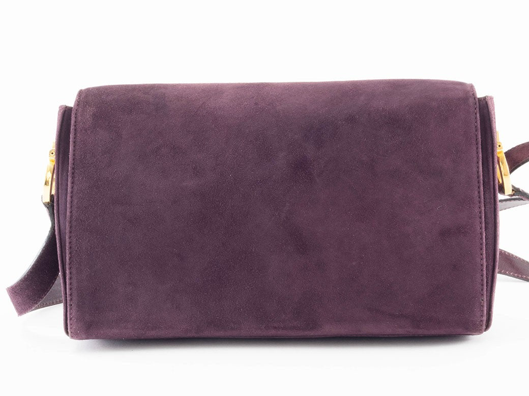 Salvatore Ferragamo Gancini Logo Crossbody Shoulder Bag Suede Purple Preowned2