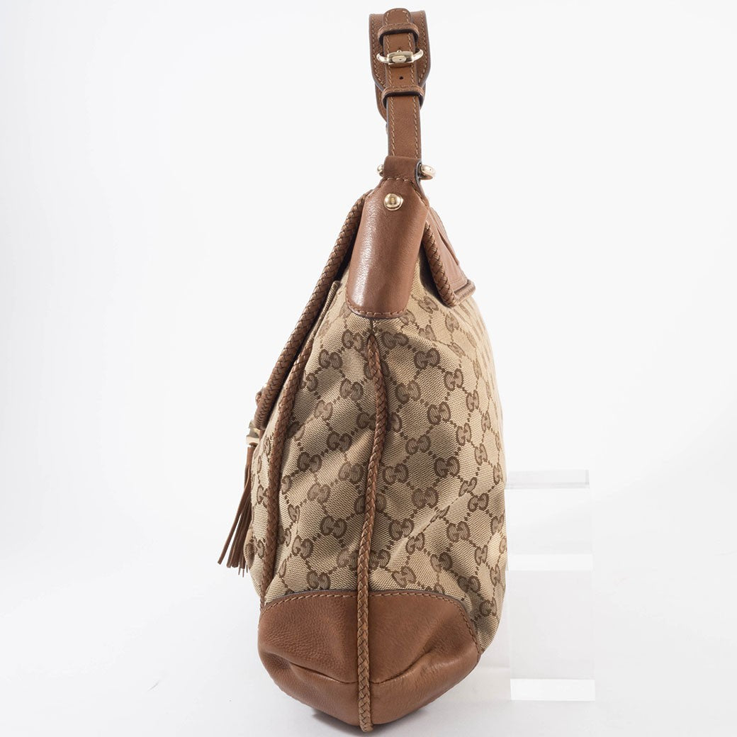 GUCCI Marrakech Hobo Bag GG Canvas Leather Tassel Beige Brown 257021 Preowned3