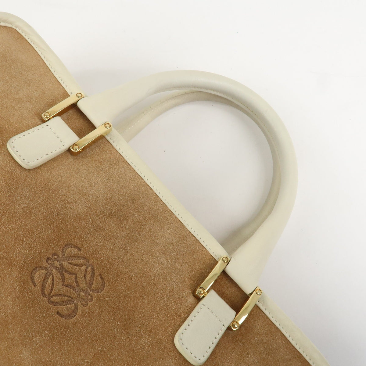 LOEWE Anagram Leather Amazona 32 Hand Bag Tote Bag Beige Ivory Auth Used F/S5