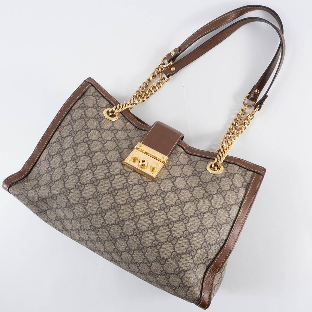 GUCCI Padlock GG Supreme Chain Shoulder Bag Beige Brown 479197 Preowned Auth21