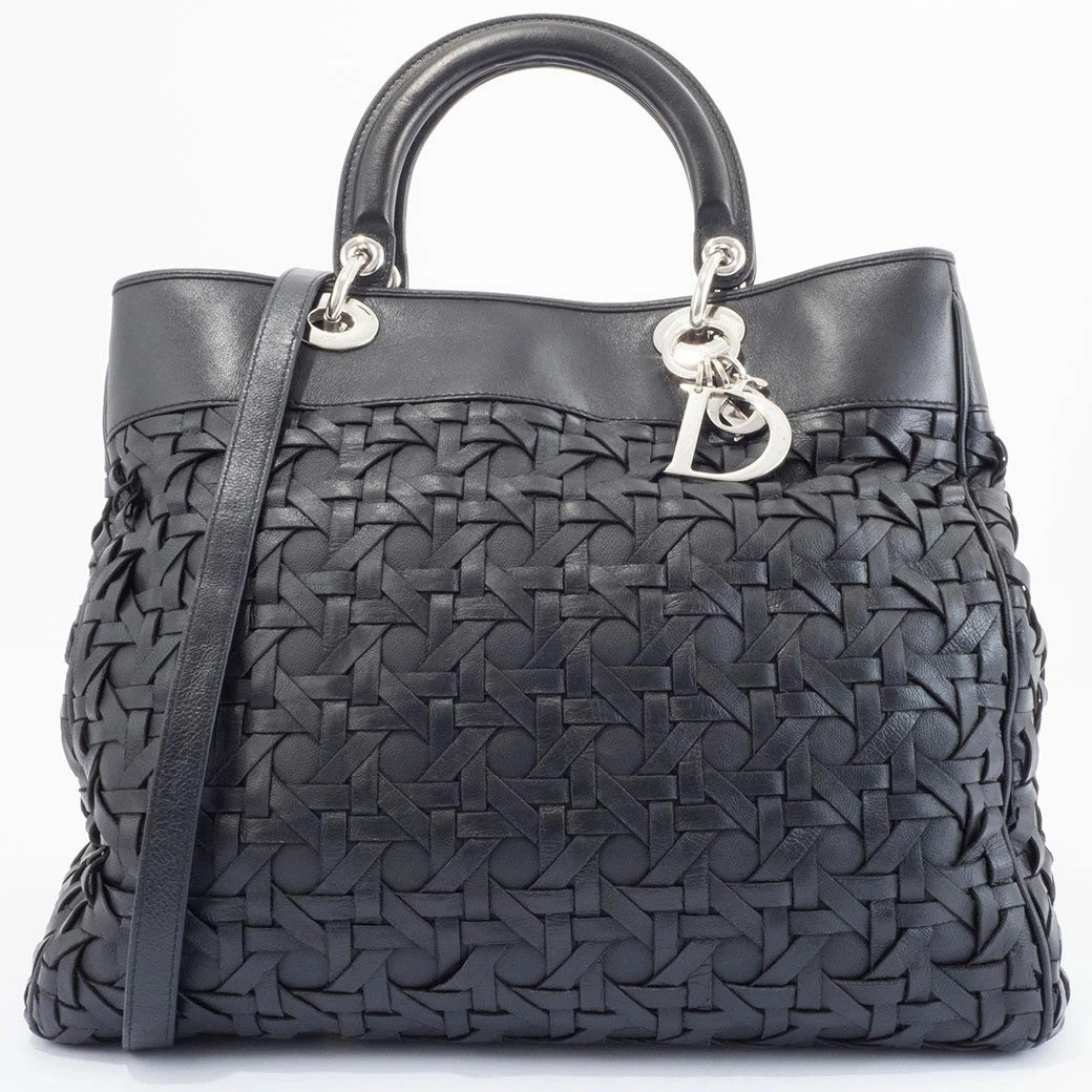Christian Dior Diorissimo Handbag Black Leather Shoulder Bag Preowned Auth0