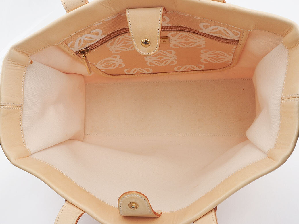 LOEWE Vintage Anagram Canvas Shoulder Tote Bag Handbag Beige Preowned Auth8