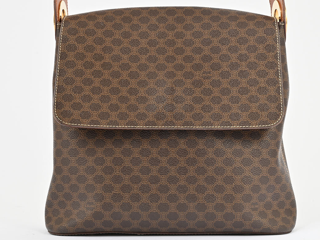 Auth Celine Macadam OneShoulder Bag Brown PVC Leather Flap Vintage Reuse Used2