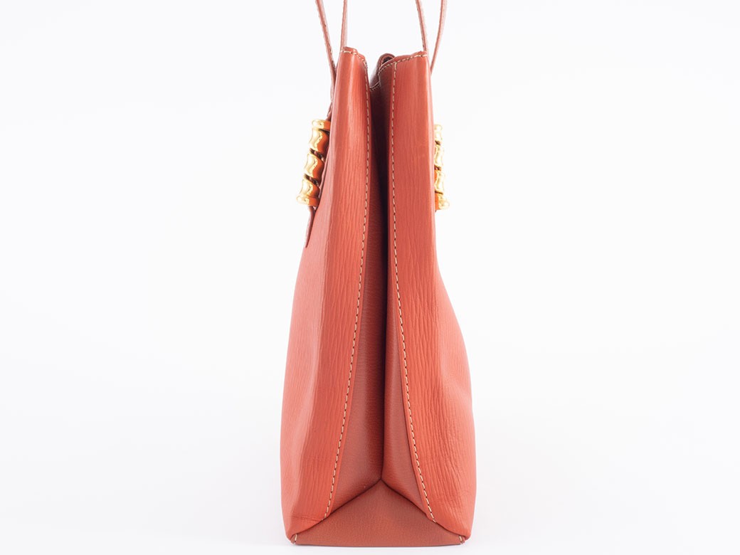 LOEWE Velazquez Shoulder Tote Bag Orange Leather Twisted Hardware Preowned14