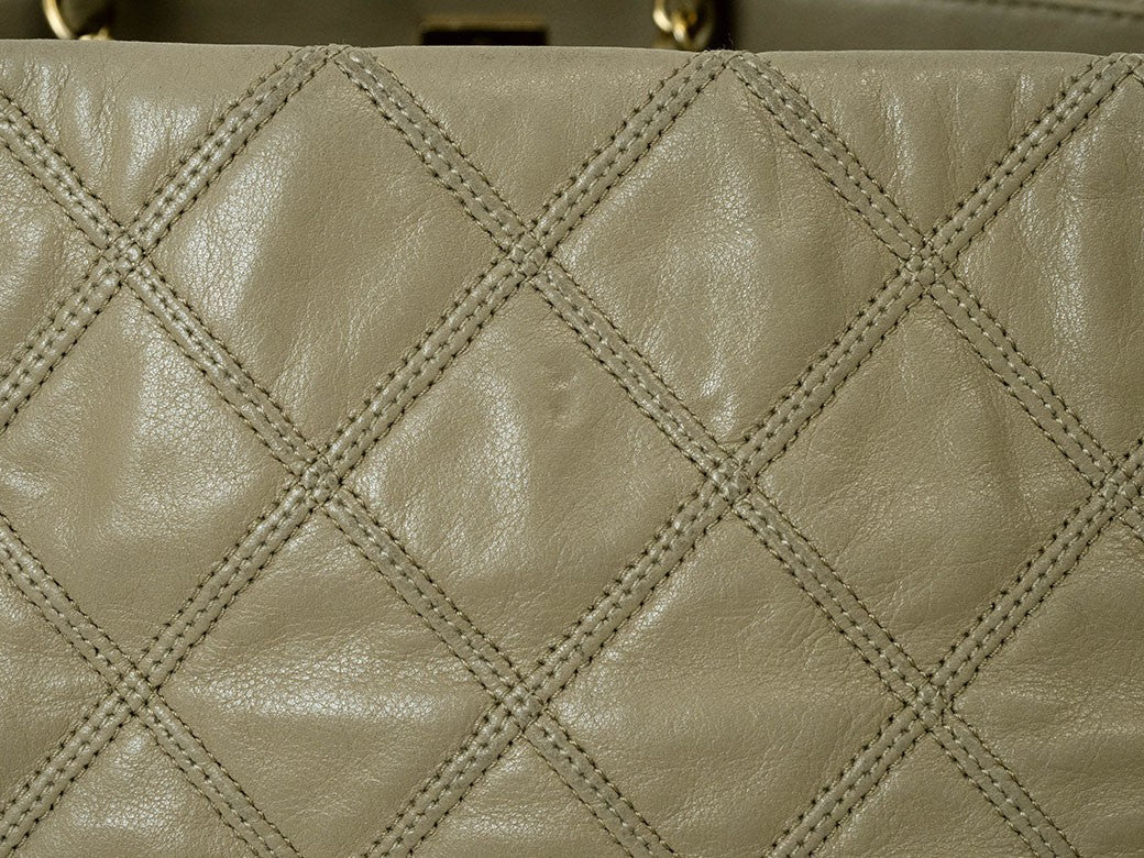 CHANEL Bicolore Leather Chain Shoulder Tote Bag Beige Convertible Preowned Auth7