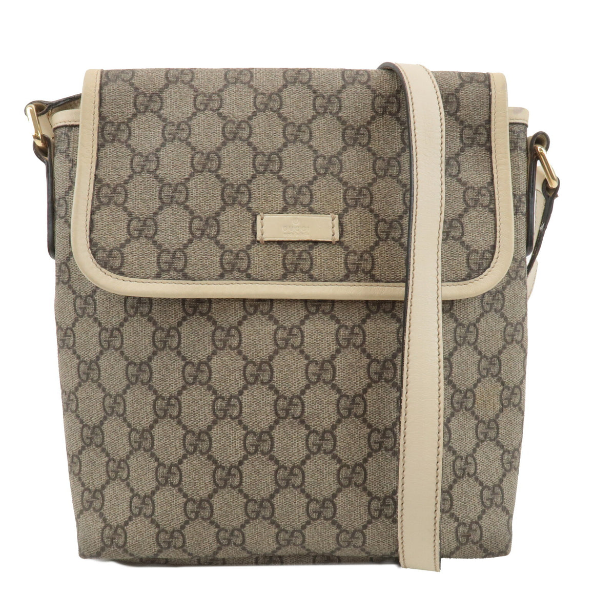 GUCCI GG Supreme Canvas Leather Beige Ivory Crossbody Shoulder Bag Preowned0