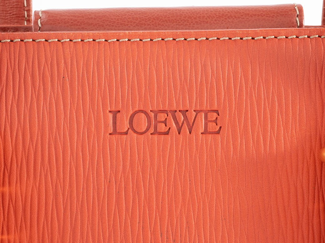 LOEWE Velazquez Shoulder Tote Bag Orange Leather Twisted Hardware Preowned5
