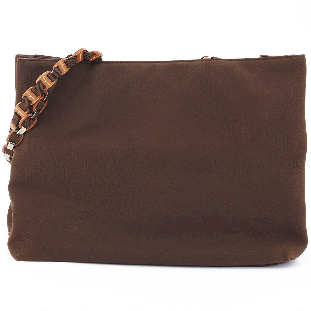 Salvatore Ferragamo Plastic Chain Shoulder Tote Bag Brown Nylon Preowned Auth0