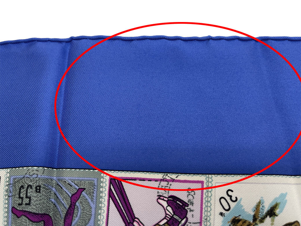 HERMES Carre 90 Scarf CORRESPONDANCE Blue Silk Stamps Latham Preowned Auth6