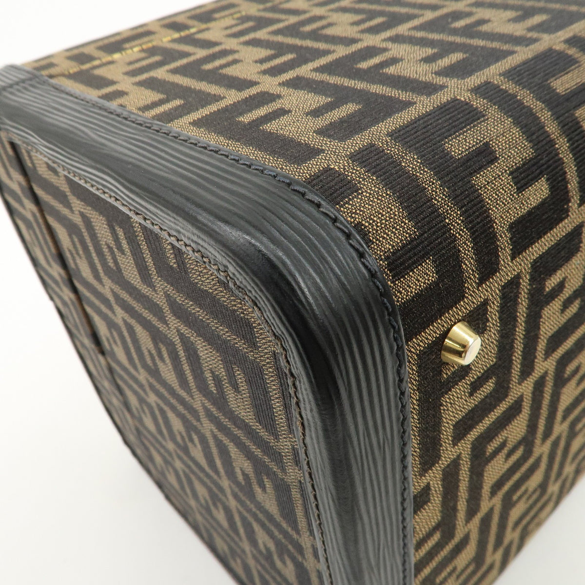 FENDI Zucca Canvas Leather Vanity Bag Makeup Box Brown Black Authentic Used F/S10