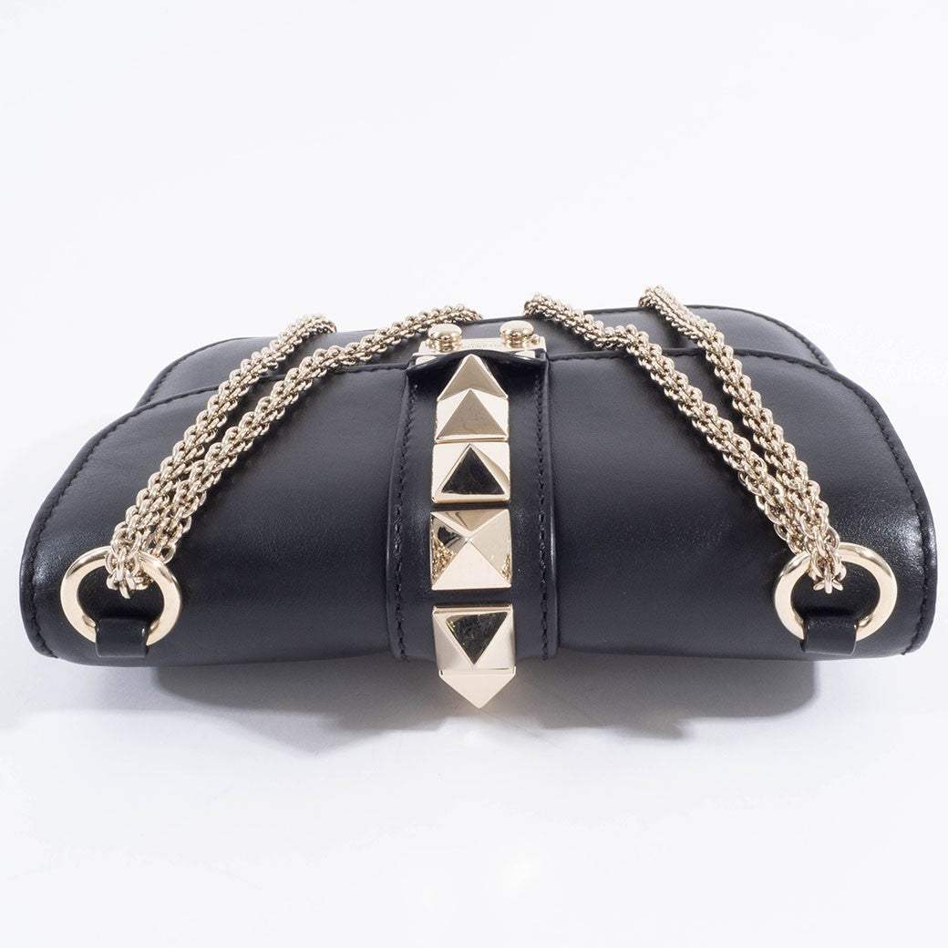 Valentino Garavani Rockstud Chain Shoulder Bag Black Leather Preowned Auth9