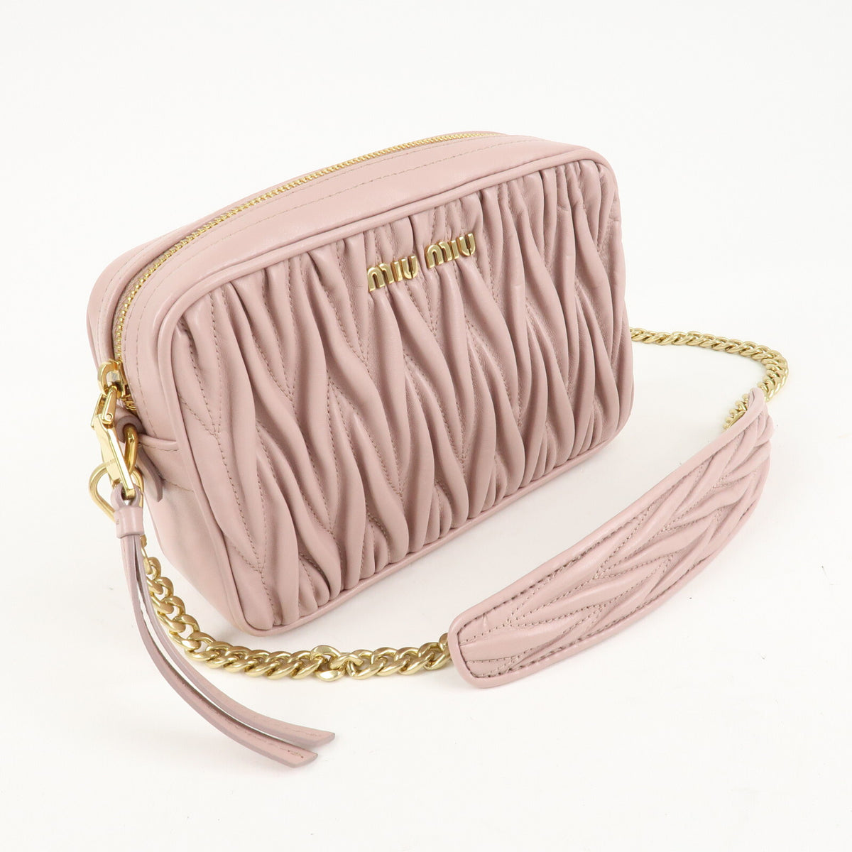 MIU MIU Matelasse Leather Chain Crossbody Shoulder Bag Pink Beige Preowned Auth3