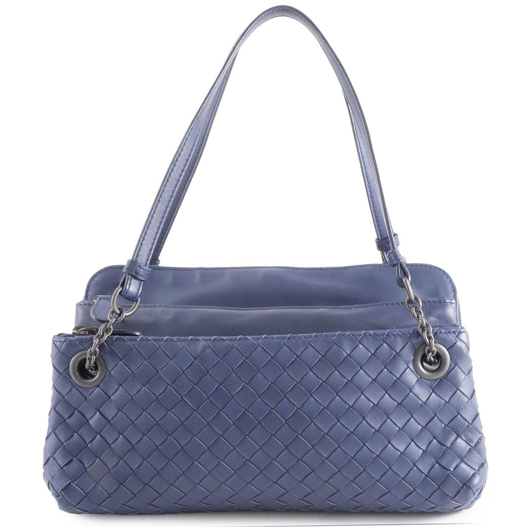 Bottega Veneta Intrecciato Navy Leather Women Shoulder Bag Handbag Preowned0
