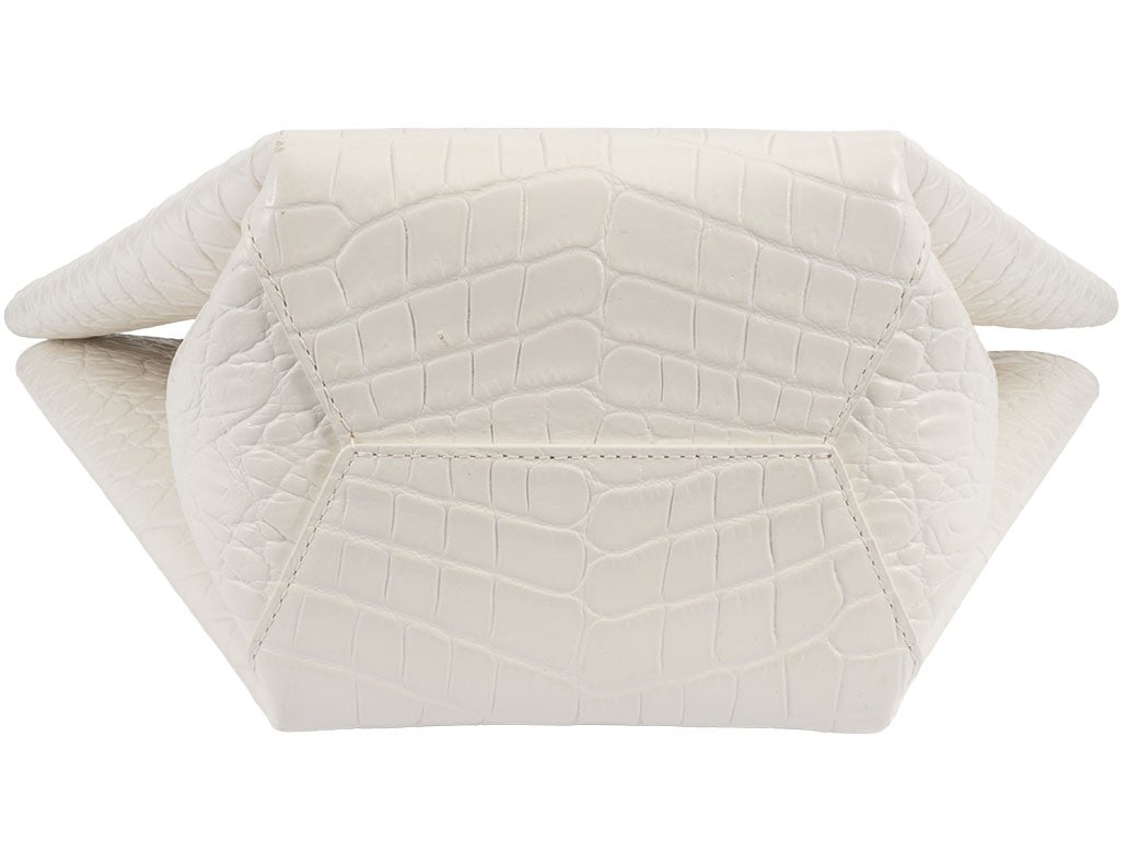 BOTTEGA VENETA Doll Handbag Crocodile Embossed Leather White Preowned Auth5
