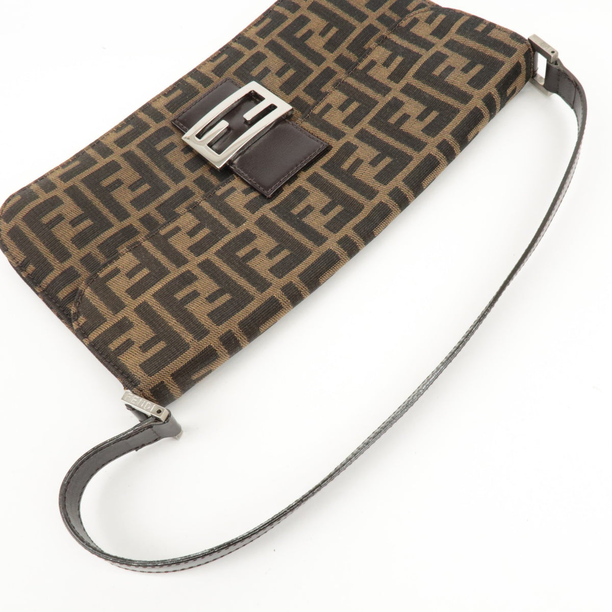 FENDI Zucca Tobacco Brown Canvas Leather Shoulder Bag 0916322 Y2K Preowned Auth5